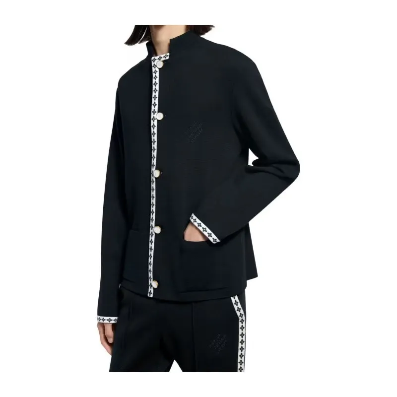 Louis Vuitton/Louis Vuitton white edge knitted college style cardigan jacket
